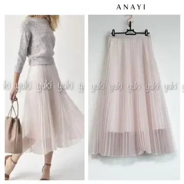 ANAYI 매트 오간자 플리츠 스커트 38 핑크