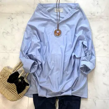 새상품급 두지엠 클라세 코튼 오버 셔츠 블루 스트라이프 일본제