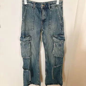 ZARA TRF [ 34 ] 데님 카고 팬츠 미드 라이즈 라이트 블루