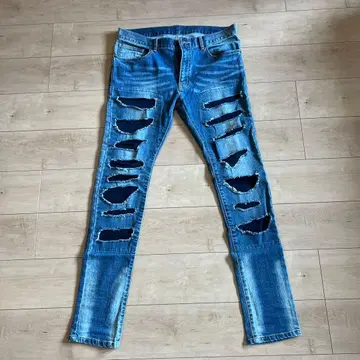 LEFLAH 데미지 가공 블루 청바지 XL