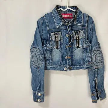 레어 SWORDFISH 데님 자켓 집업 엘보우 패치 크롭 기장