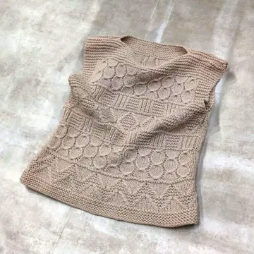 고급 손뜨개질 베스트 여성용 베이지 내추럴 모리걸 레이어드