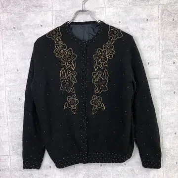 오리엔탈 동양인 레트로 빈티지 구제 의류 비즈 자수 니트 가디건