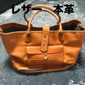 대형 가죽 천연 가죽 토트백 브라운 프론트 포켓 부착 여행 가방