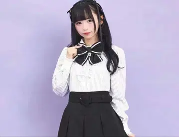 secret honey 긴팔 보타이 셔츠 스트라이프 패턴 브라운 양산