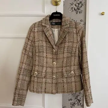 ZARA 베이지 트위드 라메 직조 자켓 XS