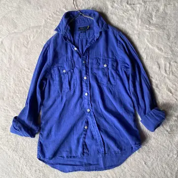 폴로 랄프로렌 셔츠 린넨 100% 블루 S 긴팔