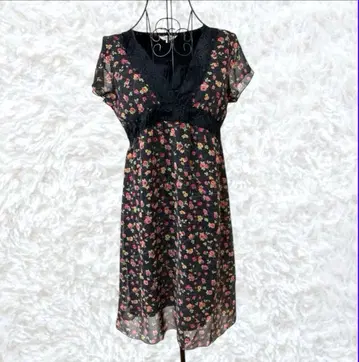 모리걸 페어리 그런지 히메갸루 헤이세이 꽃무늬 V넥 원피스