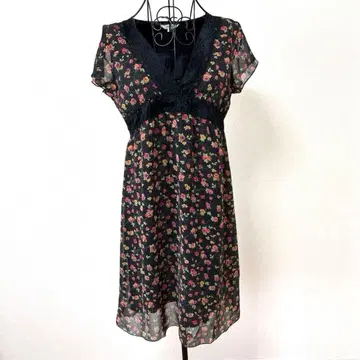 모리걸 페어리 그런지 갸루 헤이세이 꽃무늬 V넥 쉬폰 원피스