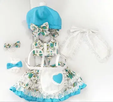 [ 결품 있음 ] 쁘띠SD 사이즈 인형 의류 아웃핏 파랑과 화이트 꽃무늬