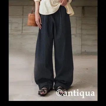 안티카 antiqua 인도 면 데님 팬츠 블랙 와이드 팬츠 P