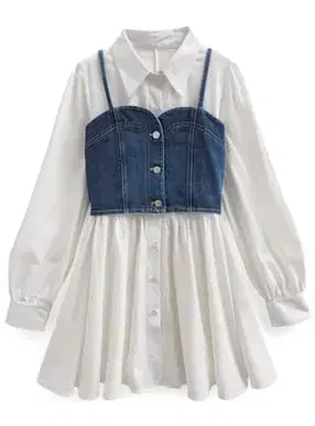 GRL 데님 뷔스티에x셔츠 원피스 앙상블 ta212