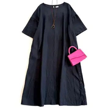 새상품급 어반 리서치 도어스 린넨 사이드 버튼 슬릿 원피스 네이비