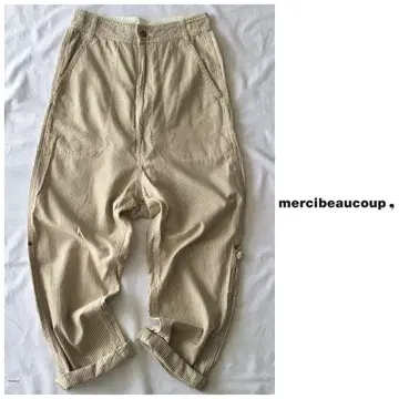 메르시보쿠 [세탁 가능] 면린넨 스트라이프 히코리 사루엘 팬츠