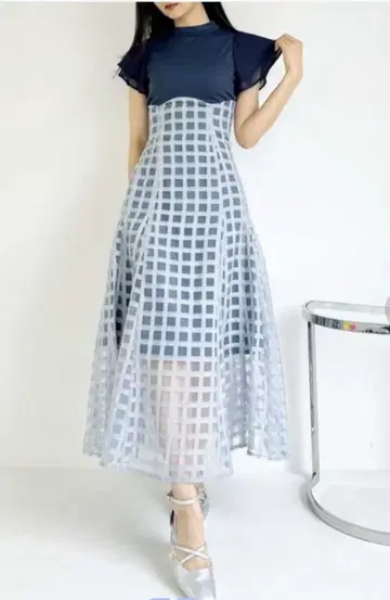 dazzlin 시어 체크 코르셋 원피스