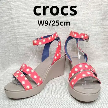 크록스 빨간색 화이트 도트 무늬 웨지힐 샌들 W9/25cm