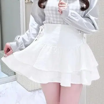 [ 미사용 ] evelyn 레이스업 프릴 스커트 화이트 양산형 스나계