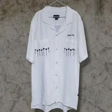 BARNEY COOLS safari 게재 오픈 카라 셔츠 자수 포켓 M