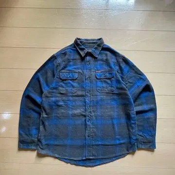 90s ORVIS 헤비 플란넬 셔츠 체크 무늬 블루 x 블랙