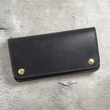롱 트래커 지갑 차심 블랙 오일 가죽 아메카지