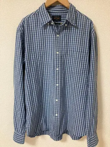BEAMS+ 체크 무늬 코튼 셔츠 L 일본제 블루