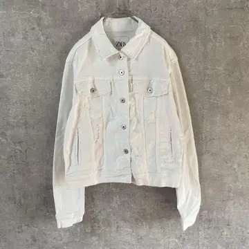 ZARA 화이트 데님 데님 자켓 여성용 M 사이즈