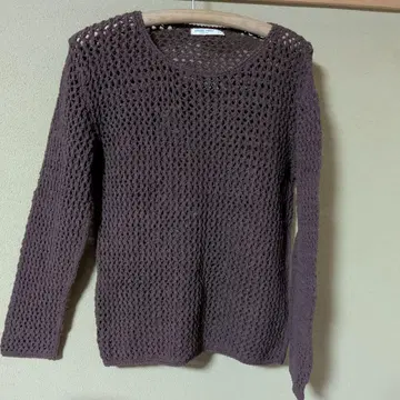 면 손뜨개질 코바늘 시스루 니트 풀오버 스웨터 브라운/M 사이즈