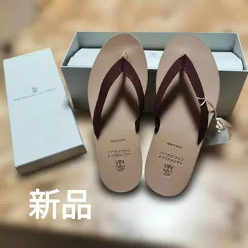 41=26cm 브루넬로쿠치넬리 베이지 x 보르도 가죽 비치 샌들