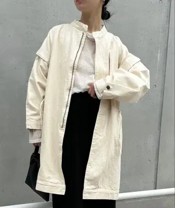 2way 데님 드로우 스트링 아우터 롱 코트 데님 자켓 화이트