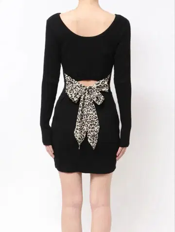 레오파드 백리본 골지 미니 원피스
