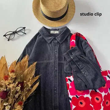 c465* 스튜디오 클립 코튼 데님 롱 셔츠 원피스