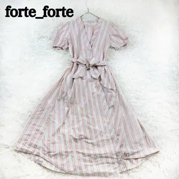 forte_forte 셔츠 원피스 스트라이프 핑크 맥시 길이 리본