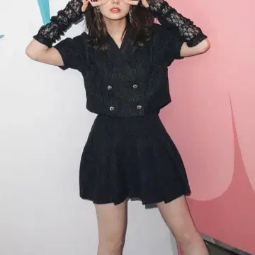 bubbles 트위드 자켓 셋업 블랙