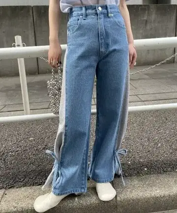 Ameri 사이드 스위치 2웨이 리본 데님 팬츠