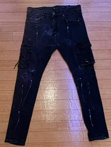 WAIMEA 스키니 데님 블루 페인트 온 블랙