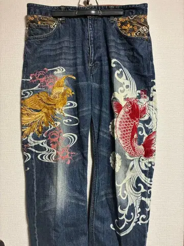 카라쿠리타마시 아트 데님 봉황과 잉어 자수 36