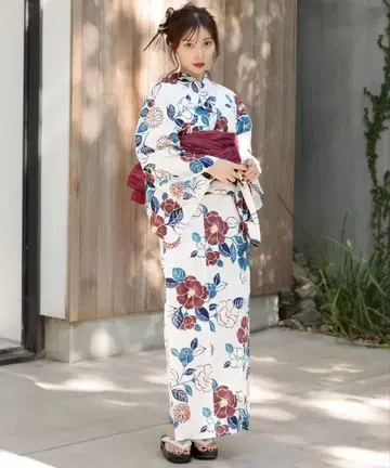 Dita 꽃무늬 유카타 오비 일본 나막신 세트