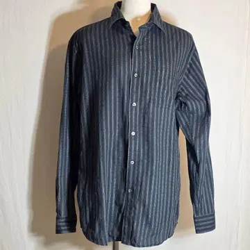 Chrome 블랙 스트라이프 라메 긴팔 셔츠 가슴 포켓 포함 면 100%