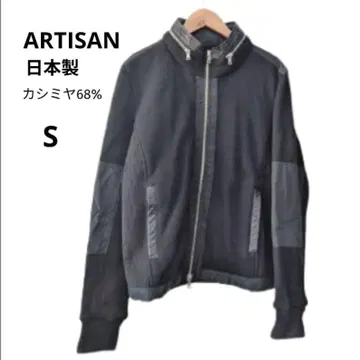 ARTISAN 아티산 캐시미어 니트 블루종 라이더스 천연 가죽 일본제