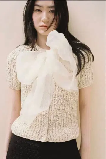 ZARA 니트 오간자 리본 상의 S