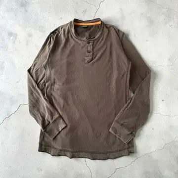 레어 90s 올드 유니클로 헨리넥 셔츠 남성용 L 브라운 오렌지