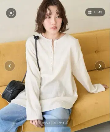 프릭스스토어 인도 더블 거즈 헨리 버튼 롱 슬리브