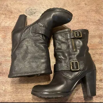 새상품급 라보키고시 웍스 우에시마 에미코 숏부츠 힐 블랙 24.5cm