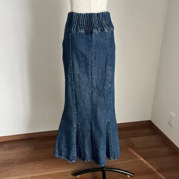 인디고 데님 플레어 스커트 롱