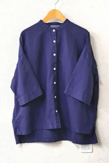 SUN VALLEY 옥스 밴드 카라 셔츠 6분 소매 로얄 블루