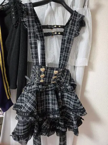 리즈리사 사다리 리본 트위드 티어드 치마바지 블랙