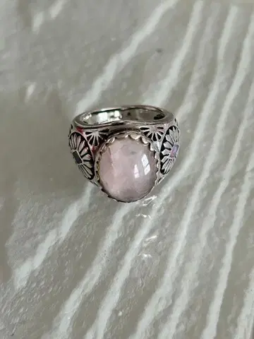 실버 925 꽃 무늬 로즈쿼츠 반지