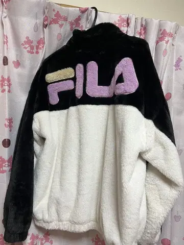FILA 플리스 보아 자켓 블랙/화이트