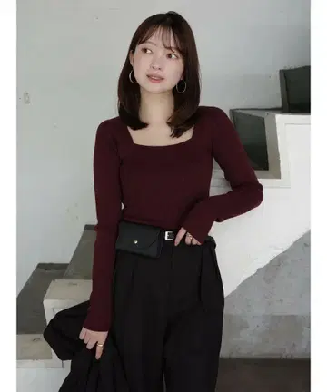 2603097 anuans 실크 캐시미어 블렌드 데콜테 리브 니트 보르도