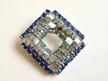 골동품 블루 스카이블루 큐빅 스퀘어 vintage 브로치
